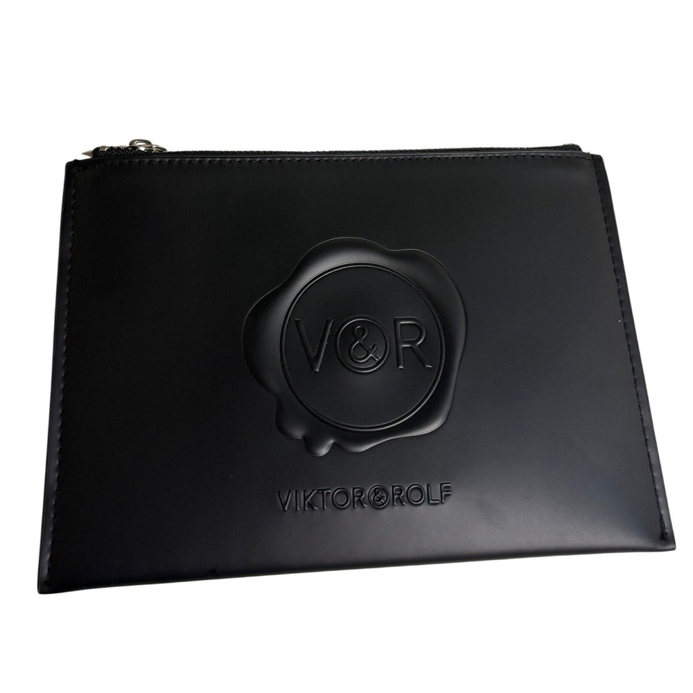 NWOT Viktor & Rolf Small Flat Travel Pouch Cosmetics Makeup Bag Black 5.5" x 8"